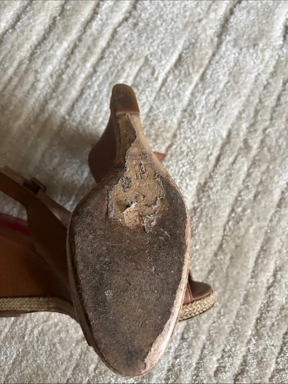 Carolina Herrera Tan Leather Peep-Toe Slingback Heels with Gold Buckle